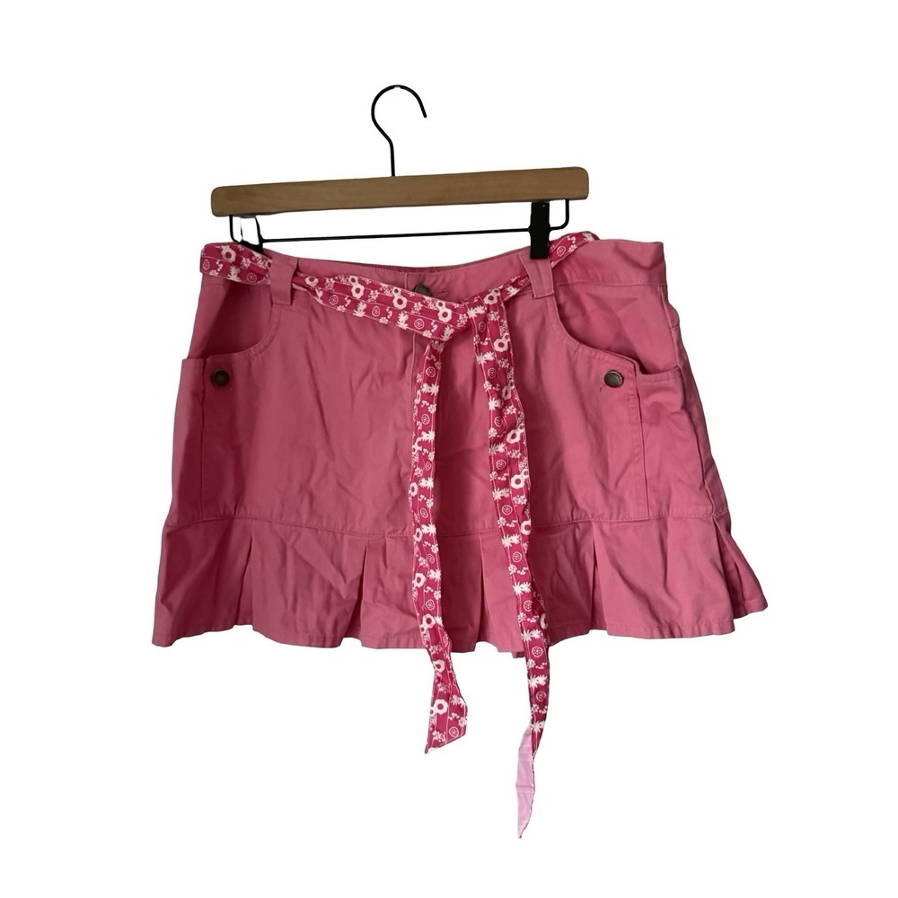 Vintage Mossimo Skirt Womens 17 Pink‎ Pleated Twill Belted Mini Y2K
